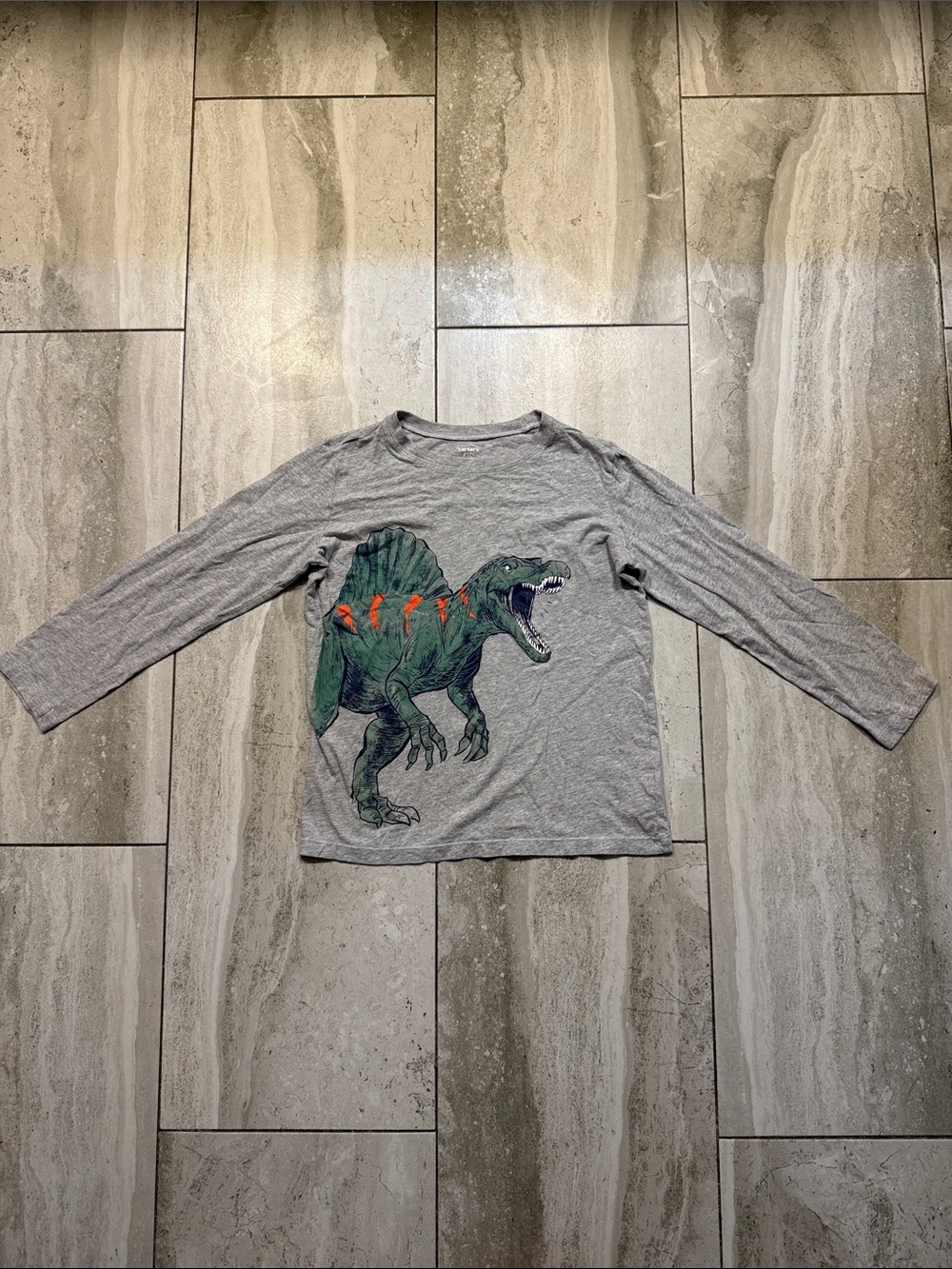 Carter's Grey Long-Sleeve Tee with Green Dinosaur and Orange Accents